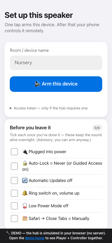 Speaker setup with a hardening checklist