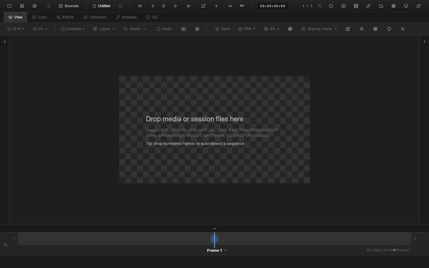 OpenRV Web with no media loaded