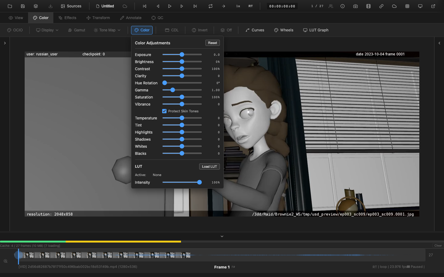 Hue rotation applied to video